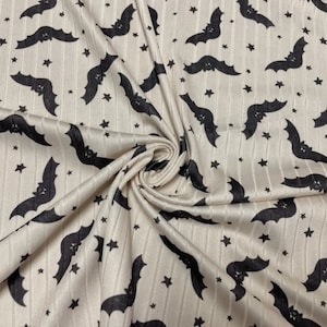 8x3 Rib Brittany Frost Designs Bats Stars DBP Knit Print #372 Brushed Poly Spandex Stretch 190GSM Apparel Fabric 58&quot;-60&quot; Wide By The Yard