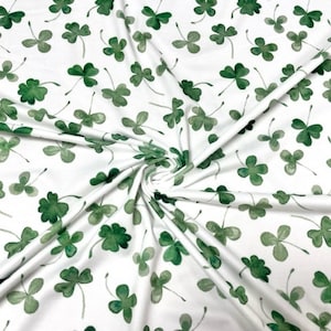 Four Leaf Clover St. Patrick's Day DBP Print #708 Double Brushed Polyester Spandex Apparel Stretch Fabric 190 GSM 58"-60" Wide By The Yard
