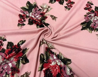 Classic Rose Floral DBP Print #952 Double Brushed Polyester Spandex Apparel Stretch Fabric 190 GSM 58"-60" Wide By The Yard