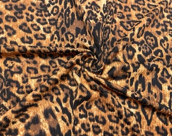 4x2 Leopard Spot Animal DBP Rib Knit Print #488 Double Brushed Poly Spandex Stretch 190GSM Apparel Fabric 58"-60" Wide By The Yard