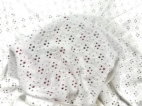White Eyelet Floral Knit #15 Polyester Spandex Stretch Apparel Fabric 200GSM 58"-60" Wide By The Yard