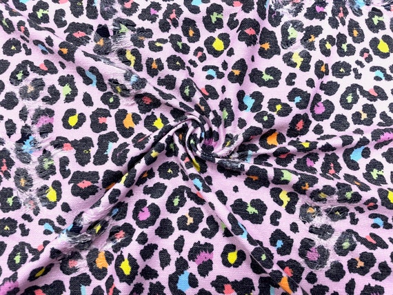 Pink Rainbow Leopard Distressed Denim Print #40 Polyester Rayon Spandex Stretch Apparel Fabric 58"-60" Wide By The Yard
