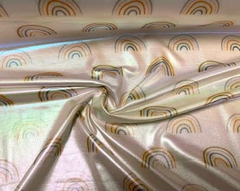 Rainbow Boho Holographic Pleather Print #50 Shiny Faux Leather Stretch Vinyl Poly Spandex 190 GSM Fabric 58"-60" Wide By The Yard