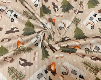 8x3 Rib Brittany Frost Designs RV Camping DBP Knit Print #311 Brushed Poly Spandex Stretch 190GSM Apparel Fabric 58"-60" Wide By The Yard