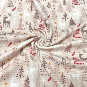 Christmas Tree Deer Bullet Print #876 Ribbed Scuba Techno Double Knit 2-Way Stretch Poly Spandex Apparel Craft Fabric 58&quot;-60&quot; Wide BTY