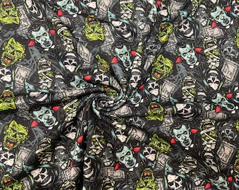 Frankenstein RIP Halloween DBP Print #273 Double Brushed Polyester Spandex Apparel Stretch Fabric 190 GSM 58"-60" Wide By The Yard