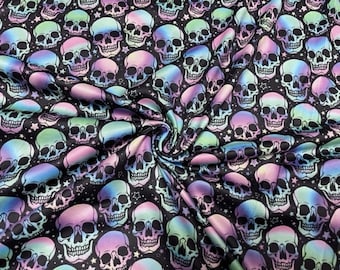 Neon Halloween Skull DBP Print #780 Double Brushed Polyester Spandex Apparel Stretch Fabric 190 GSM 58"-60" Wide By The Yard