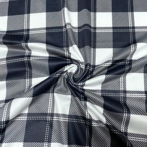 Plaid Black White DBP Print #842 Double Brushed Polyester Spandex Apparel Stretch Fabric 190 GSM 58&quot;-60&quot; Wide By The Yard