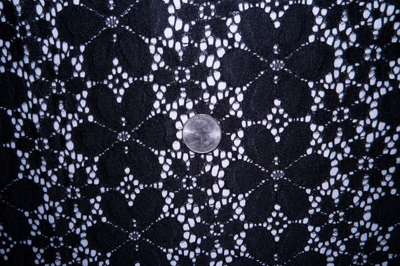 Black Flower With Leaf Lace Fabric 4 Way Stretch Nylon 52-54