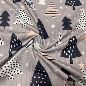 8x3 Buffalo Star Christmas Tree DBP Knit Print #415 Double Brushed Poly Spandex Stretch 190GSM Apparel Fabric 58&quot;-60&quot; Wide By The Yard