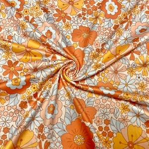 Retro Boho Fall Floral DBP Print #856 Double Brushed Polyester Spandex Apparel Stretch Fabric 190 GSM 58"-60" Wide By The Yard