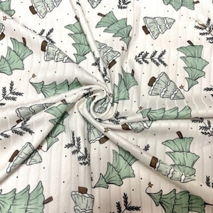 8x3 Rib Brittany Frost Designs Xmas Tree DBP Knit Print #441 Brushed Poly Spandex Stretch 190GSM Apparel Fabric 58&quot;-60&quot; Wide By The Yard