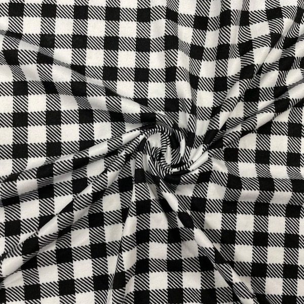 1/2" Buffalo Plaid Black White DBP Print #338 Double Brushed Polyester Spandex Apparel Stretch Fabric 190 GSM 58"-60" Wide By The Yard