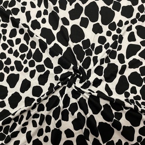 Cow Spot White Black DBP Print #234 Double Brushed Polyester Peach Spandex Apparel Stretch Fabric 190 GSM 58&quot;-60&quot; Wide By The Yard