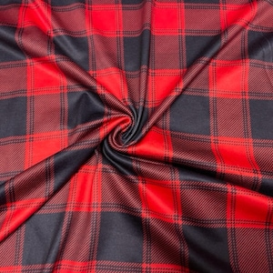 Plaid Red Black DBP Print #837 Double Brushed Polyester Spandex Apparel Stretch Fabric 190 GSM 58"-60" Wide By The Yard