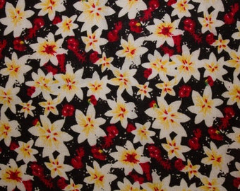 Black Red White Floral Print #40 Apparel Fabric 100% Rayon Challis Sewing Shirt 54"-55" Wide By The Yard