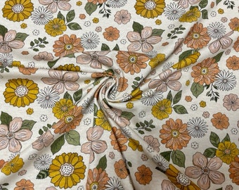 Fall Wildflower Floral Cotton Spandex Print #70 230GSM Jersey Knit Stretch Exercise Apparel Fabric Photography 58"-60" Wide By The Yard