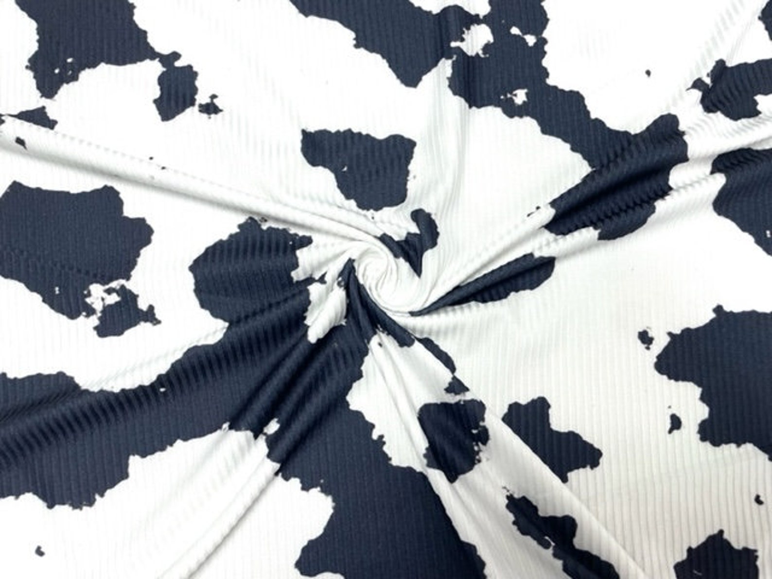 Cowhide Cow Spot Black White DBP 4x2 Rib Knit Print #251 Double Brushed ...