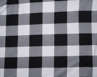 Doppelt gebürstetes Poly Schwarz-Weiß-Büffel-Plaid-Druck # 57 Poly Spandex Bekleidung Stretch-Stoff 190 g/m², 58 &quot;-60&quot; breit Schüttgut
