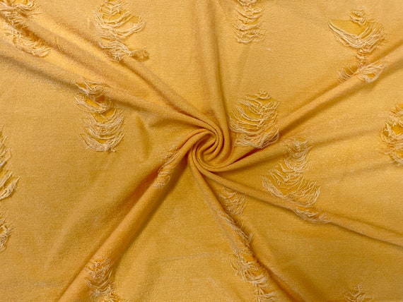 Mustard Distressed Denim Jersey Knit #9 Polyester Spandex Stretch Apparel Fabric 58"-60" Wide By The Yard