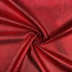 Shiny Red Pleather #204 Bullet Ribbed Scuba Techno Double Knit 2-Way Stretch Poly Spandex Apparel Craft Fabric 58&quot;-60&quot; Wide By The Yard