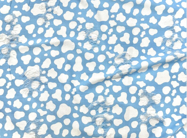 Cow Spot Blue White Distressed Denim Print #30 Polyester Rayon Spandex Stretch Apparel Fabric 58"-60" Wide By The Yard image 2