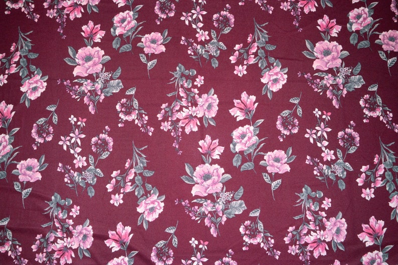 Maroon Floral #04 Techno Crepe Scuba Double Knit 2-Way Stretch Polyester Spandex Apparel Craft Fabric 58-60 Wide By The Yard