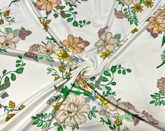 Wildflower Floral DBP Print #776 Poliéster cepillado doble Spandex Ropa Tela elástica 190 GSM 58"-60" Corte ancho a medida