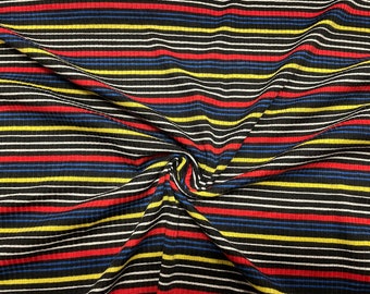 Rainbow Stripe Rib Knit Print #27 4x2 Jersey Knit Polyester Rayon Spandex Stretch 190GSM Apparel Fabric 58"-60" Wide By The Yard