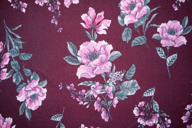 Maroon Floral #04 Techno Crepe Scuba Double Knit 2-Way Stretch Polyester Spandex Apparel Craft Fabric 58-60 Wide By The Yard