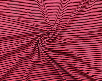 Streep zwart rood jersey gebreide print #5 rayon spandex stretch zachte kledingstof 180 gsm 58"-60" breed op maat gesneden