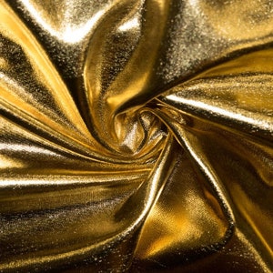 Shiny Gold Pleather Faux Leather Stretch Vinyl Polyester Spandex 190 GSM Apparel Craft Fabric 58&quot;-60&quot; Wide By The Yard