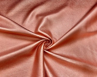 Shiny Rose Gold Pleather #217 Bullet Ribbed Scuba Techno Double Knit 2-Way Stretch Poly Spandex Apparel Fabric 58"-60" Wide By The Yard