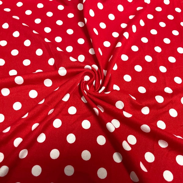Red White Polka Dot DBP Print #384 Poly Spandex Apparel Stretch Fabric 190 GSM 58"-60" Wide By The Yard