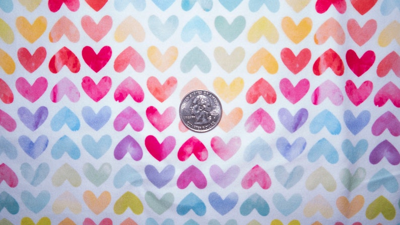 Pastel Hearts DBP Print #204 Double Brushed Polyester Spandex Apparel Stretch Fabric 190 GSM 58-60 Wide By The Yard