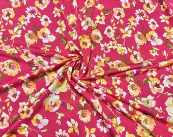 Tejido elástico de poliéster y elastano rosa con estampado floral DTY n.° 13, 190 g/m², 147-152 cm de ancho, cortado a medida.