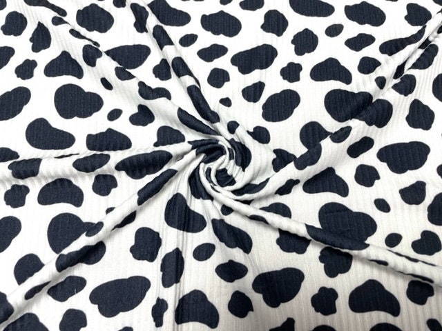 Cow Spot DBP 4x2 Rib Knit Print #255 Double Brushed Poly Spandex ...