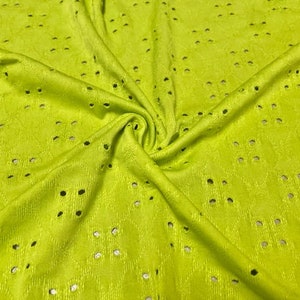 Green Apple Eyelet Floral Knit #12 Polyester Spandex Stretch Apparel Fabric 200GSM 58"-60" Wide By The Yard