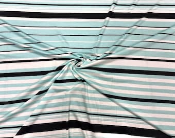 Gestreepte aquazwarte jersey gebreide print #14 rayon spandex stretch zachte kledingstof 180 gsm 58"-60" breed op maat gesneden