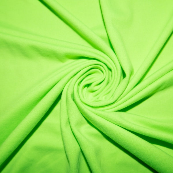 Tissu extensible pour vêtements en polyester et élasthanne brossé double vert fluo, 190 g/m², 58 à 60 po. de large par mètre