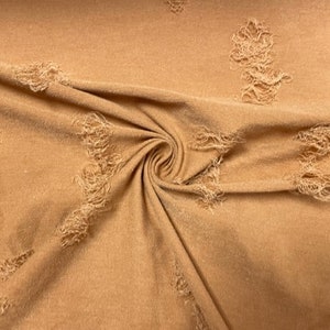 Caramel #135 Distressed Denim Jersey Knit Polyester Rayon Spandex Stretch Apparel Fabric 58"-60" Wide By The Yard