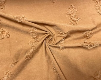 Caramel #135 Distressed Denim Jersey Knit Polyester Rayon Spandex Stretch Apparel Fabric 58"-60" Wide By The Yard