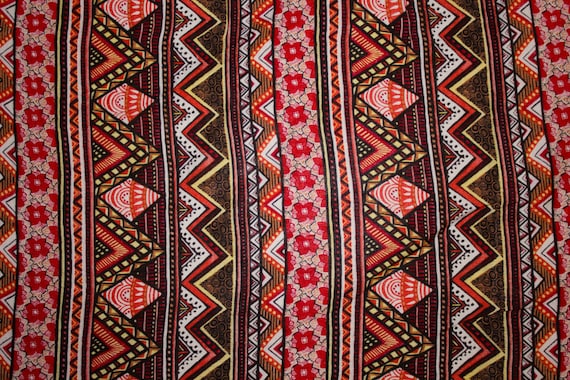 Reds Ethnic Tribal Print #9 Apparel Fabric 100% Rayon Sewing Shirt 54"-55" Wide By The Yard