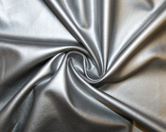 Silver Matte Pleather Faux Leather Stretch Vinyl Polyester Spandex 190 GSM Apparel Craft Fabric 58&quot;-60&quot; Wide By The Yard