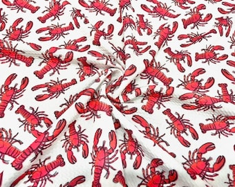 Langoesten opsommingsteken print #654 geribbeld scuba techno dubbel gebreid 2-way stretch poly spandex kleding ambachtelijke stof 58"-60" breed BTY