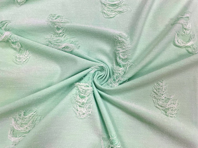 Pastel Mint Distressed Denim Jersey Knit #134 Polyester Rayon Spandex Stretch Apparel Fabric 58"-60" Wide By The Yard