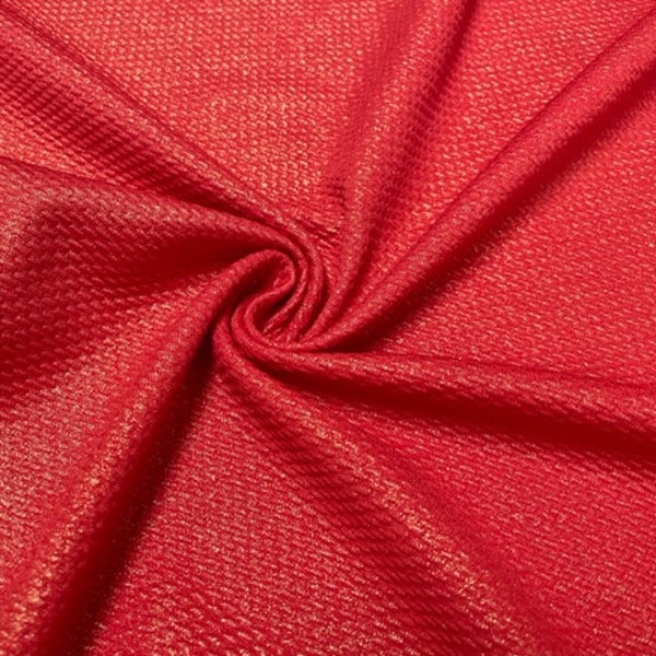 Shimmer Light Gold Metallic Red Bullet #235 Ribbed Double Knit 2 Way Stretch Poly Spandex Apparel Craft Fabric 58"-60" Wide