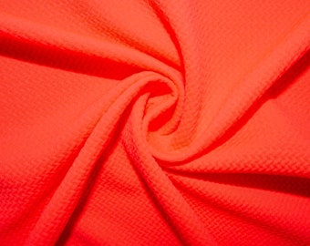 Neon Coral #101 Bullet Ribbed Scuba Techno Double Knit 2-Way Stretch Polyester Spandex Apparel Craft Fabric 58"-60" Wide By The Yard