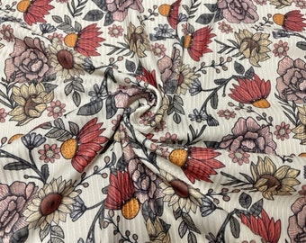 4x2 Rib Brittany Frost Designs Wildflower DBP Knit Print #313 Double Brush Poly Spandex Stretch 190GSM Fabric 58"-60" Wide By The Yard
