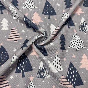 Christmas Tree Snowflake Bullet Print #874 Ribbed Scuba Techno Double Knit 2-Way Stretch Poly Spandex Apparel Craft Fabric 58&quot;-60&quot; Wide BTY